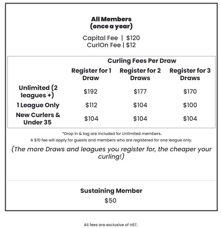 2024 2025 Curling Fees