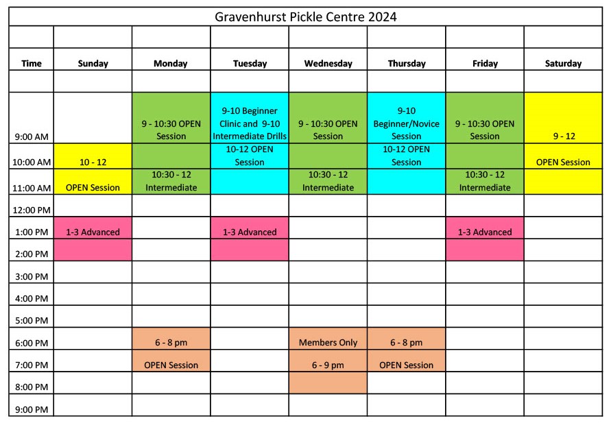 updated pickleball schedule June 6 2024